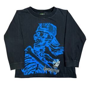 Vintage 1996 Goosebumps Shirt Kids Size 8 Black Blue Skeleton Skull R.L. Stine
